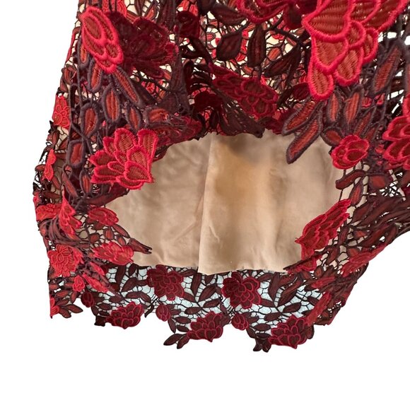 Dress The Population Lily Floral Lace Dress Midi Red & Nude Sz M NWT - Picture 16 of 16